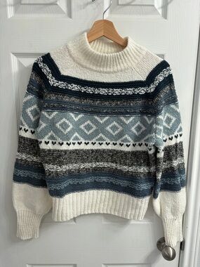 a.n.a Cream & Blue Fair Isle Turtleneck Sweater